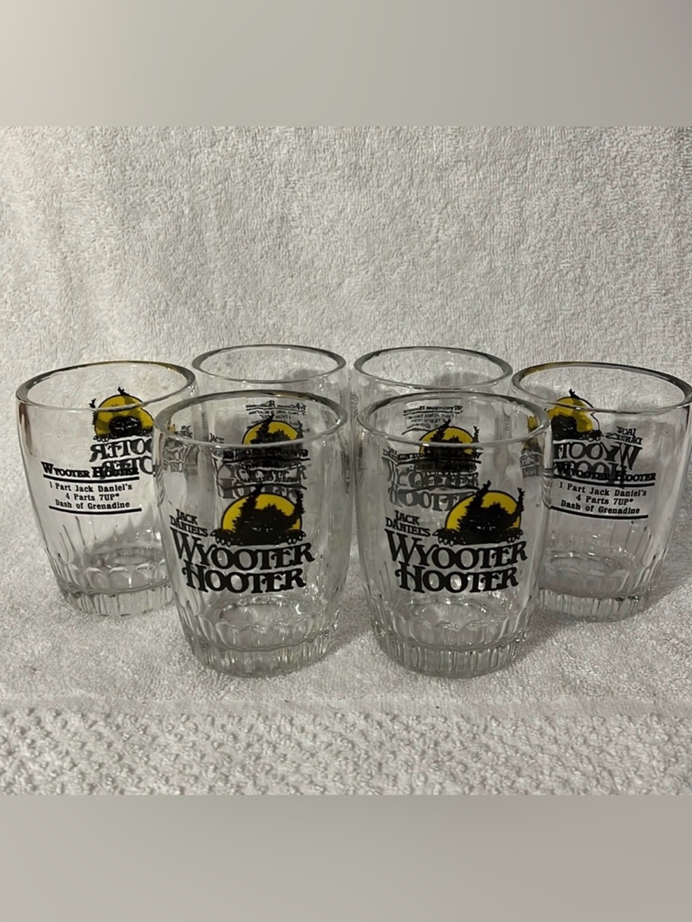 VTG Jack Daniels Wyooter Hooter Whiskey Tumbler Vintage Bar 70s glasses. Set (6)